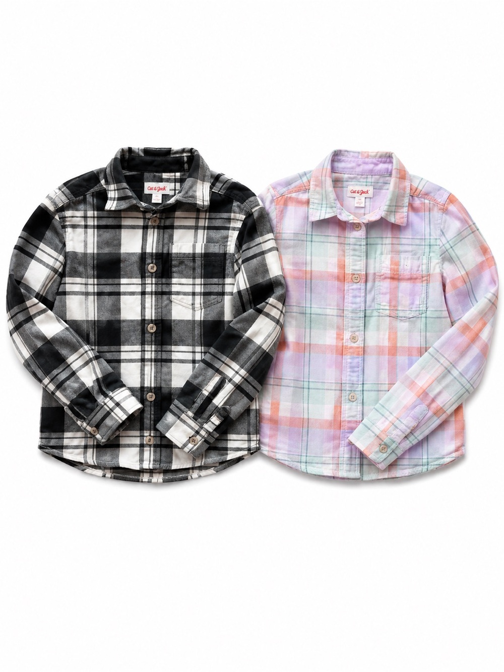 Cat & Jack Girls Plaid Flannel Button Down Shirts 2 Pack Fall Size Small 6/6X